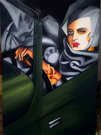 Self-portrait in the Green Bugatti - Oil - Not Photocopy !!!