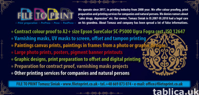Printing services Contract proof Paintings Canvas prints etc