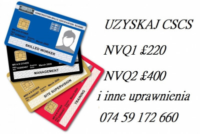 KARTA CSCS ZIELONA NIEBIESKA UPRAWNIENIA NA BUDOWE UK