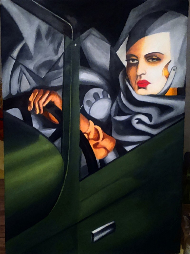 Self-portrait in the Green Bugatti - Oil - Not Photocopy !!! 0