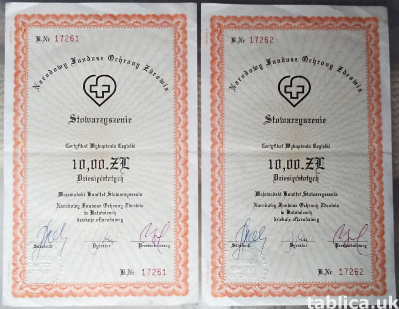 2 Original Certificates of the PL National Healthcare Fund 0