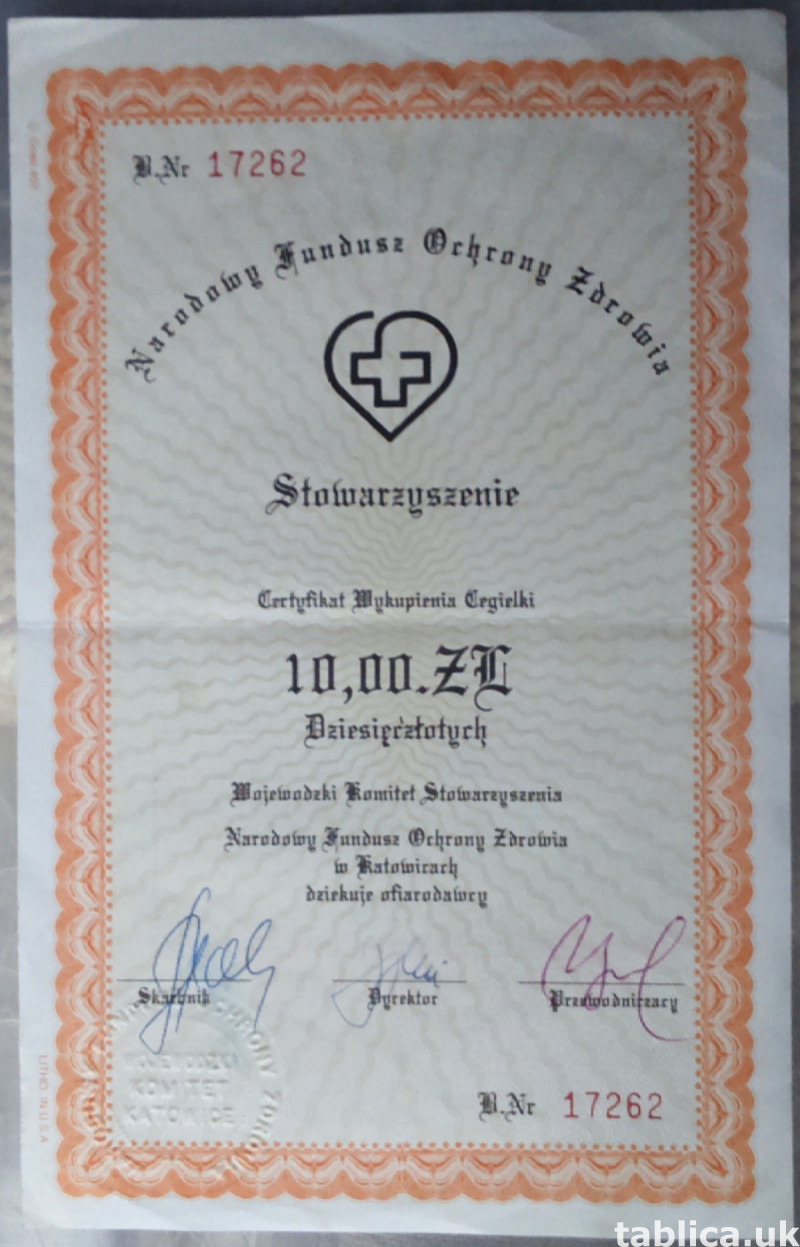 2 Original Certificates of the PL National Healthcare Fund 1